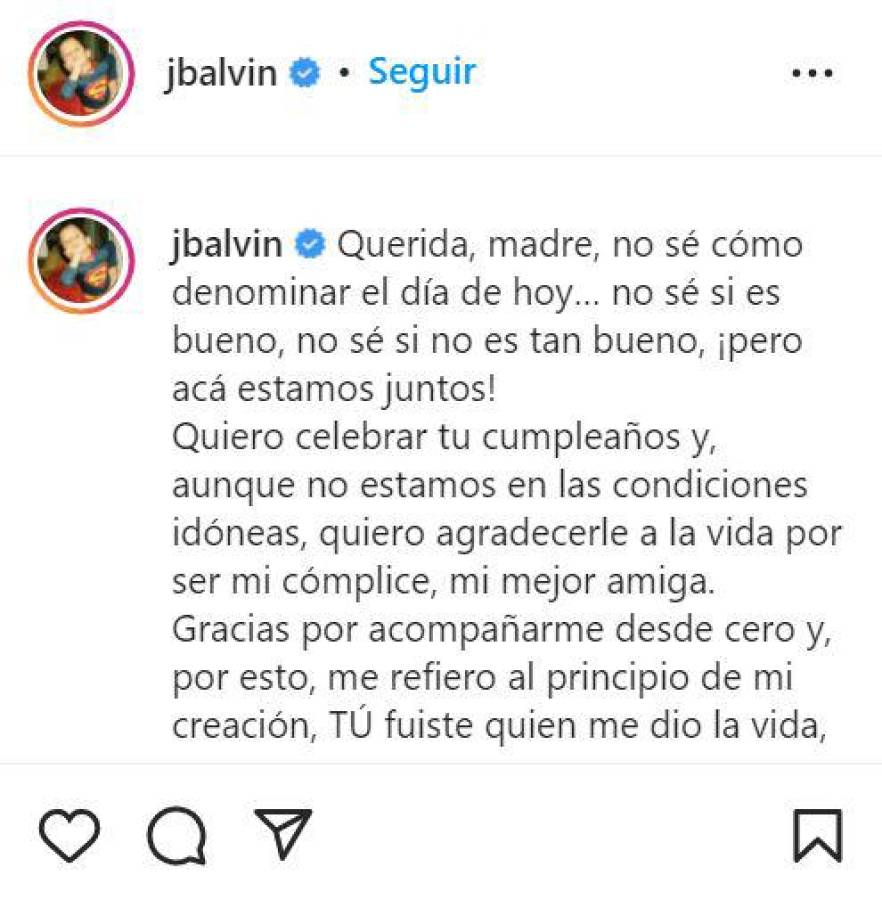 El tierno mensaje de cumpleaños de J Balvin a su mamá hospitalizada por covid