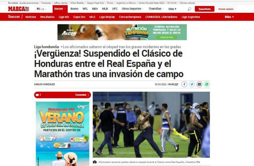 Así reaccionaron medios internacionales tras batalla campal en el Real España-Marathón