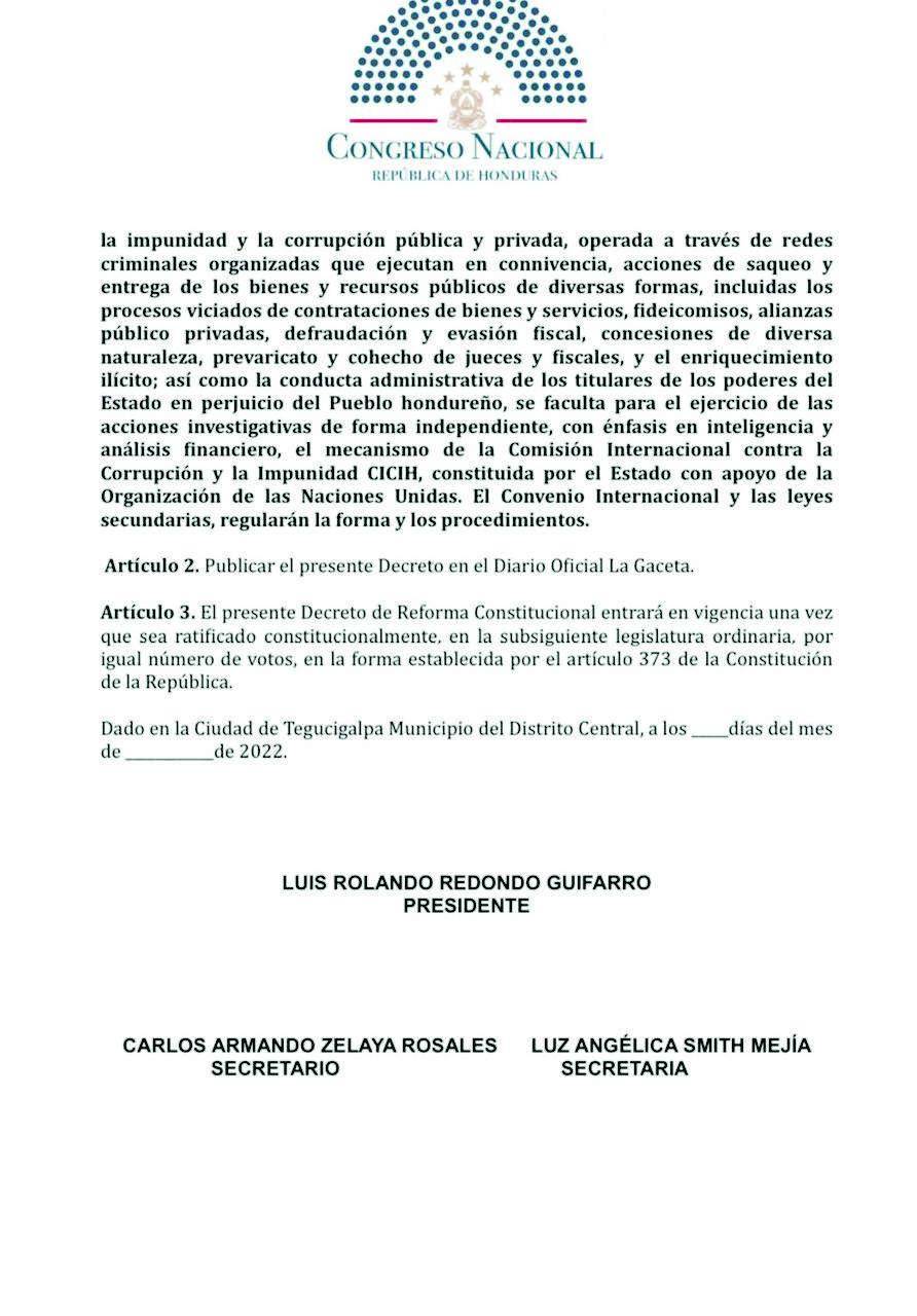 La CICIH no podrá acusar aunque se reforme el 232 de la Constitución