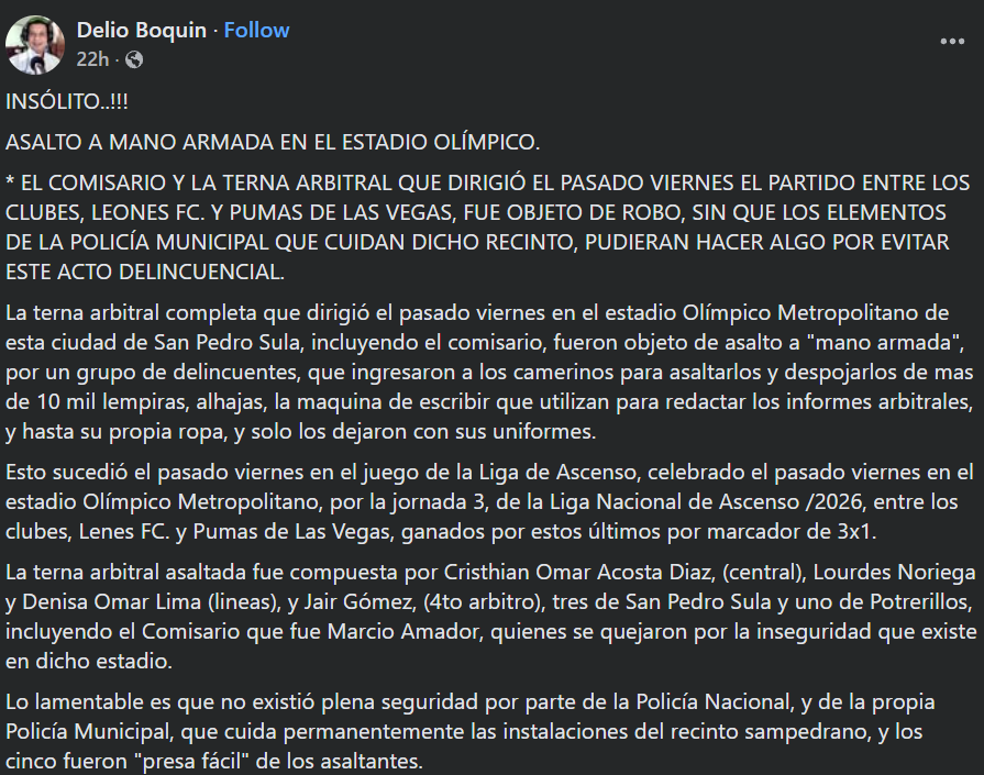 Árbitra involucrada en polémica del Marathón vs Real España sufre asalto en SPS: Así ocurrió