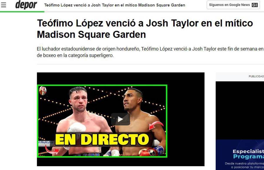 Prensa internacional reacciona al triunfo de Teófimo López ante el escocés Josh Taylor