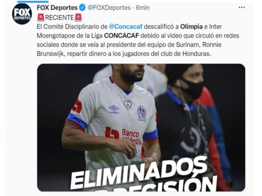 Así informaron medios internacionales la expulsión de Olimpia y el Inter Moengotapoe de la Liga de Campeones de la Concacaf