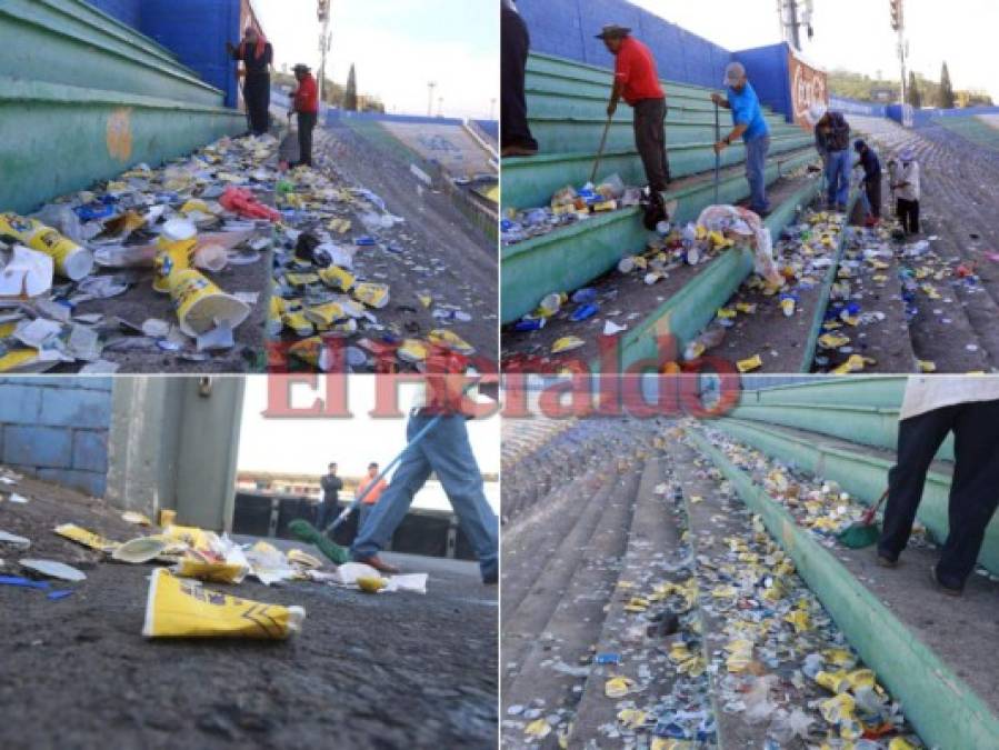 FOTOS: Lleno de basura amaneció el Estadio Nacional de Tegucigalpa tras la final Motagua vs Herediano por la Liga Concacaf