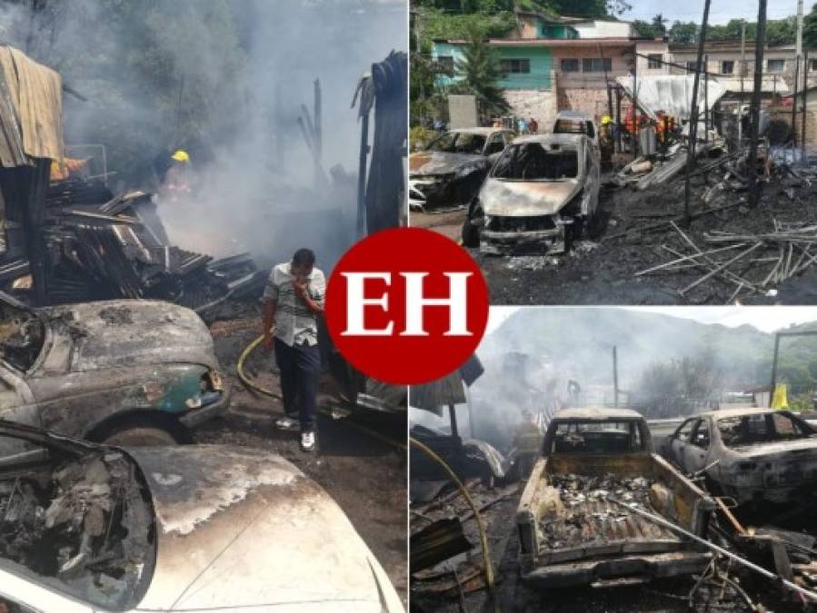 Las fotos que dejó el voraz incendio que consumió al menos cinco vehículos en un taller en la capital