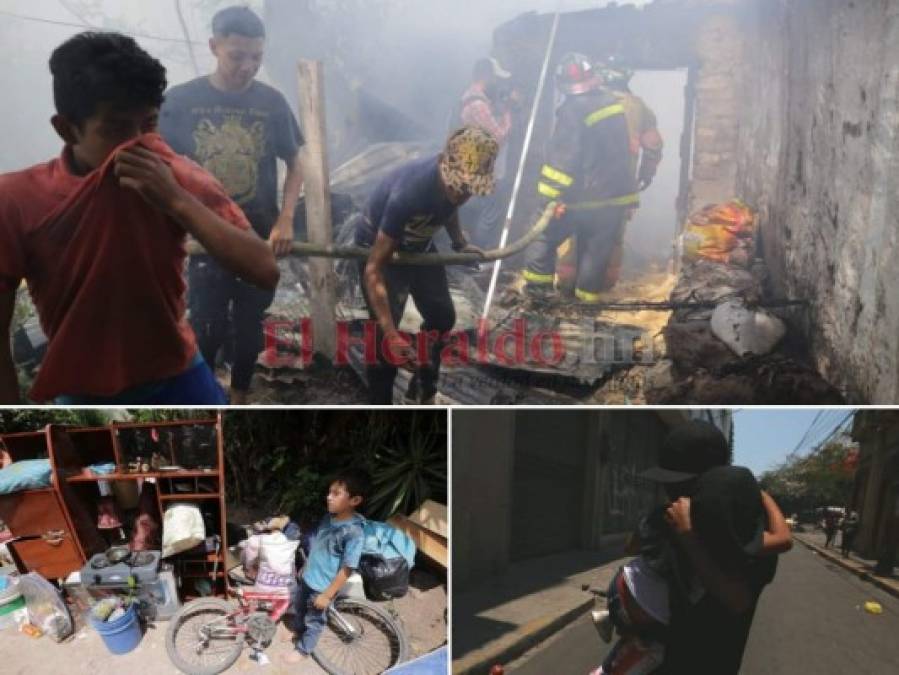 Las tristes imágenes del voraz incendio en cuatro casas de la colonia Villa Nueva en la capital