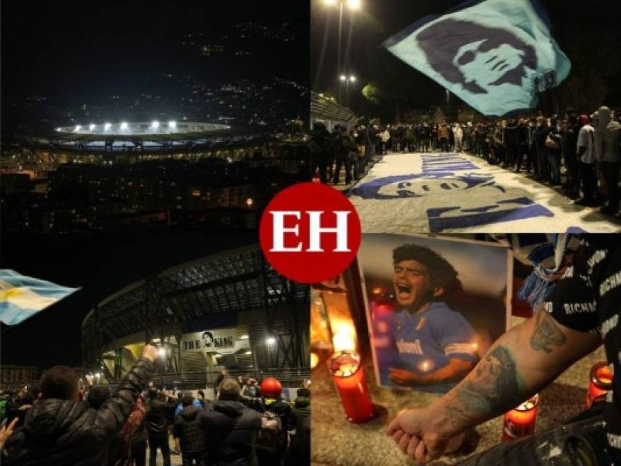 Aficionados de Nápoles le rinden tributo a Maradona afuera del Estadio San Paolo (FOTOS)