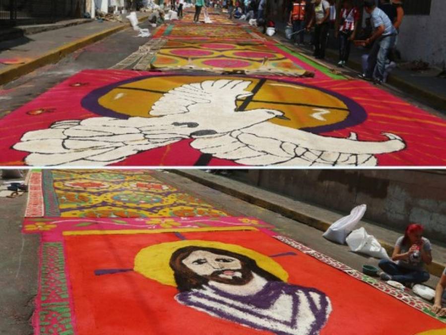 FOTOS: Alfombras religiosas, una tradición con color en Tegucigalpa