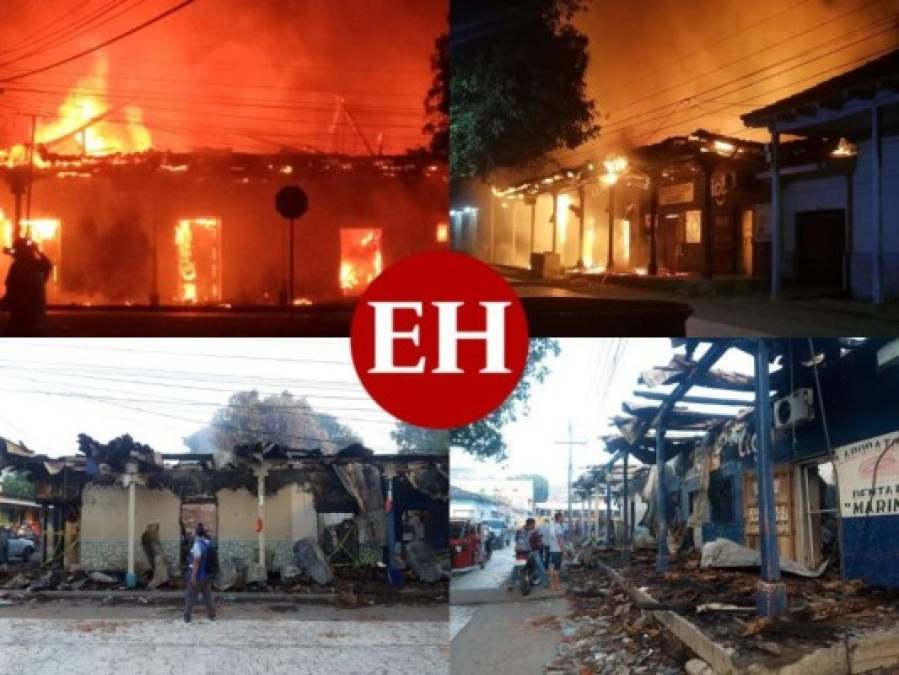 Dolorosas imágenes del incendio que arrasó varios negocios en mercado de Choluteca