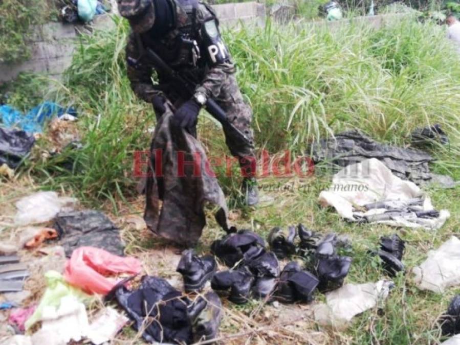 Dentro de un barril encuentran armamento de guerra e indumentaria militar en Tegucigalpa (Fotos)