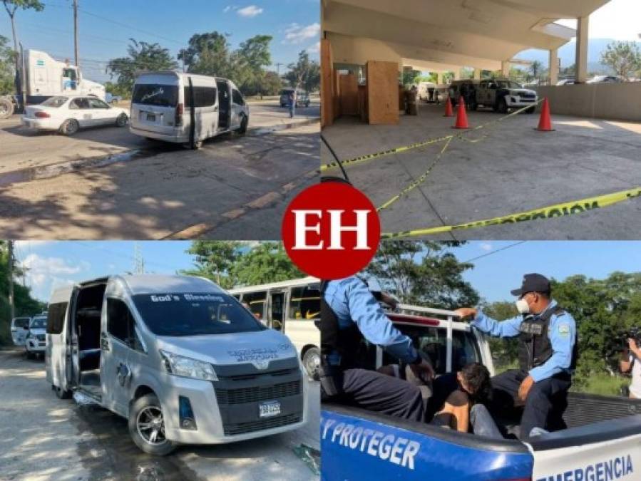 Escena del crimen donde asesinaron a conductor y ayudante de bus en San Pedro Sula (FOTOS)