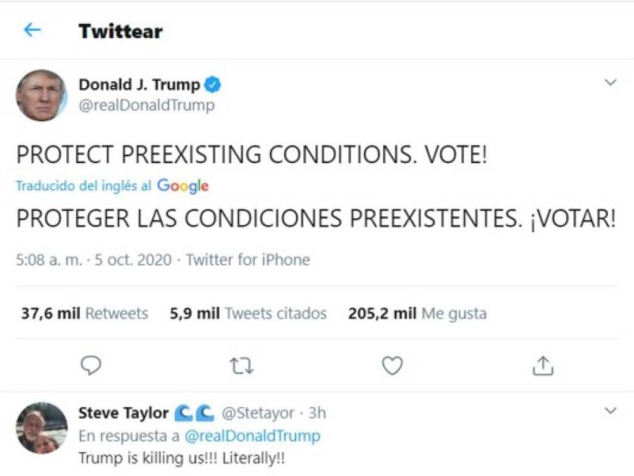 Desde el hospital y con una cascada de tuits, Donald Trump pide el voto (Fotos)