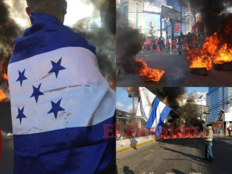 FOTOS: Oposición quema llantas e impide el paso en el bulevar Juan Pablo II de la capital