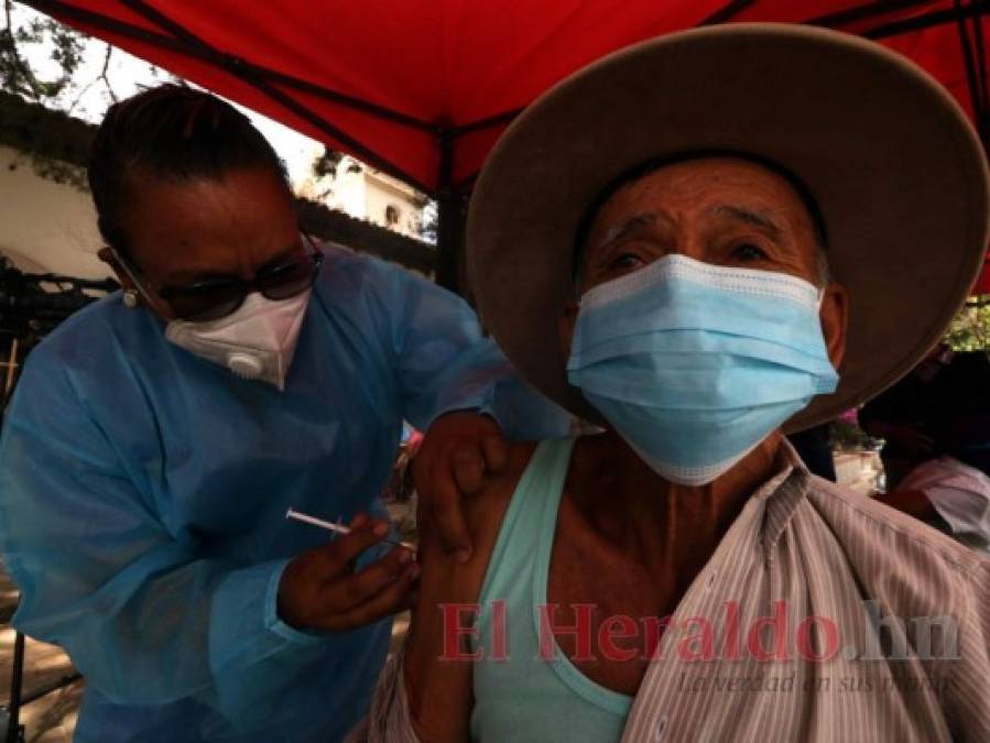 En orden y sentados, Ojojona vacuna a sus abuelitos con dosis donadas por El Salvador (FOTOS)