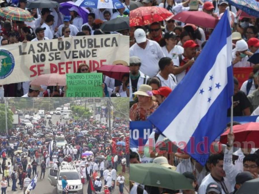 FOTOS: La masiva movilización de médicos y maestros en la capital de Honduras