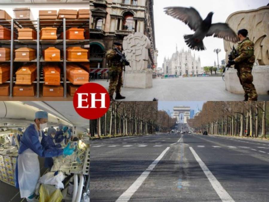 Calles vacías y pilas de ataúdes, panorama sombrío en Italia y España