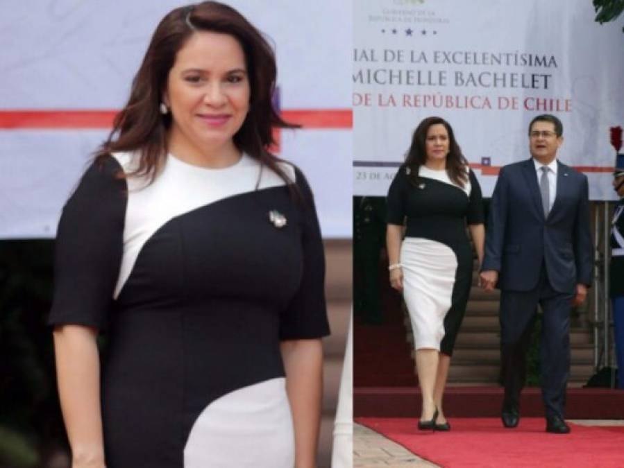 Ana García de Hernández se luce con hermoso y tallado vestido durante visita de Bachelet