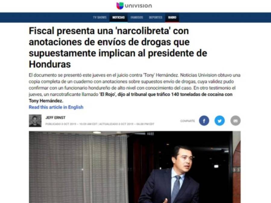 Medios internacionales hacen eco del juicio contra Tony Hernández