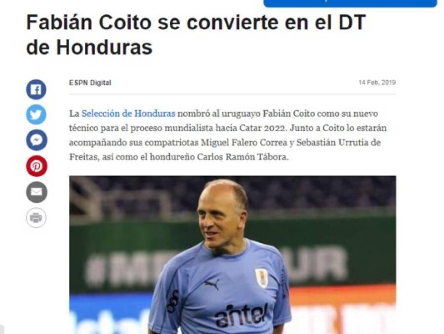 Así reaccionó el mundo del fútbol tras la llegada de Fabián Coito a la Selección de Honduras