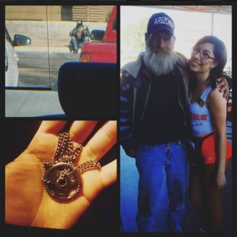 El señor posó con la humilde chica y se mostró muy agradecido con ella por los sucedido.