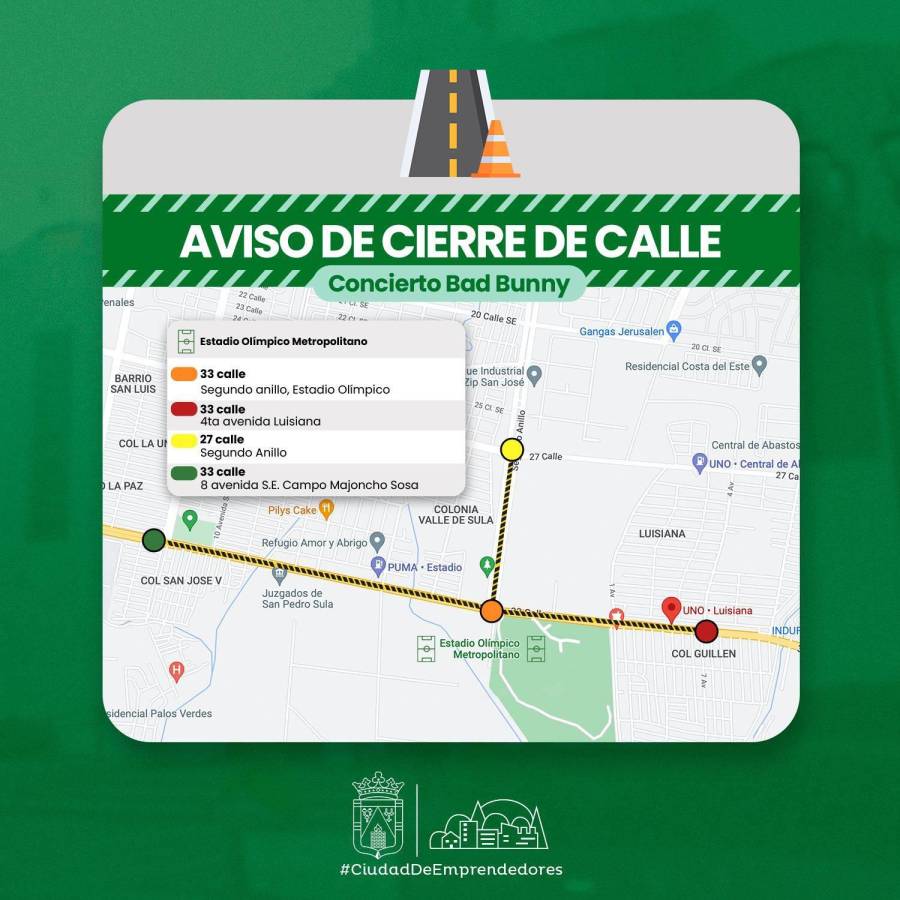 ¿Qué calles estarán cerradas por el concierto de Bad Bunny en San Pedro Sula?