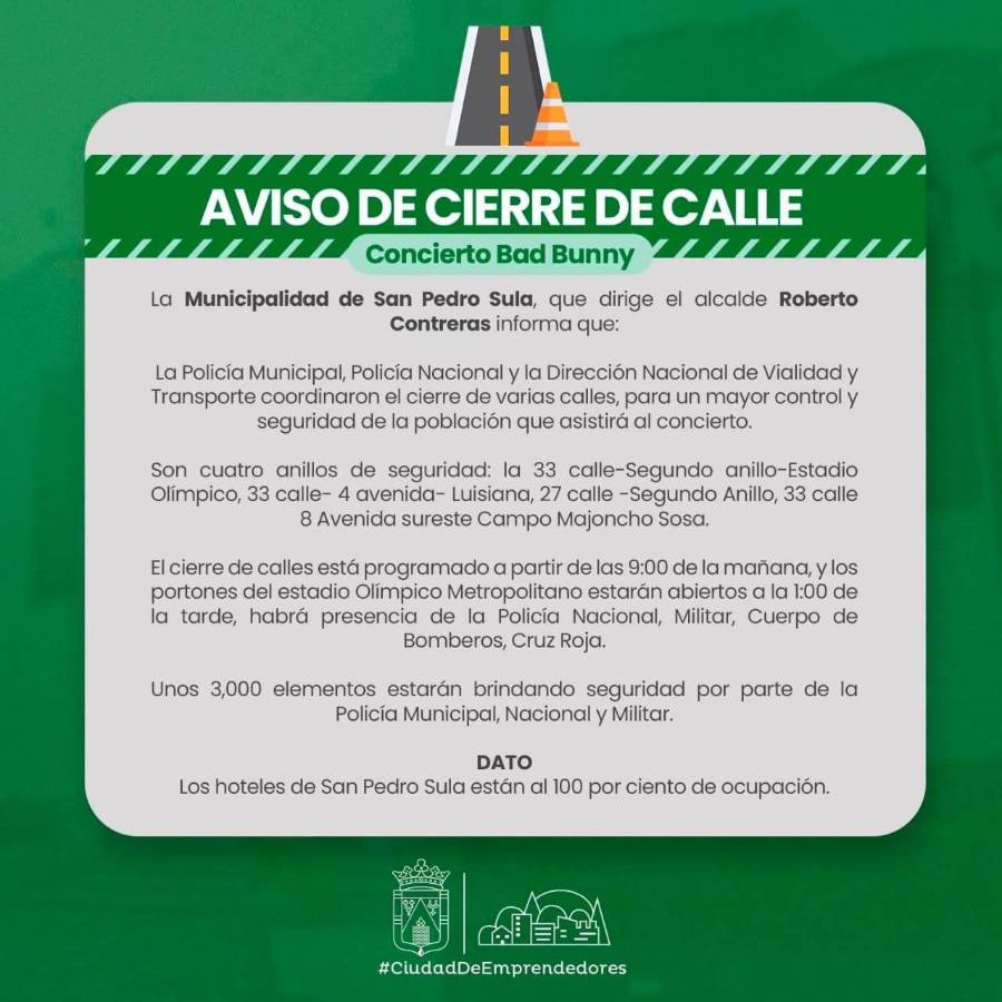 ¿Qué calles estarán cerradas por el concierto de Bad Bunny en San Pedro Sula?