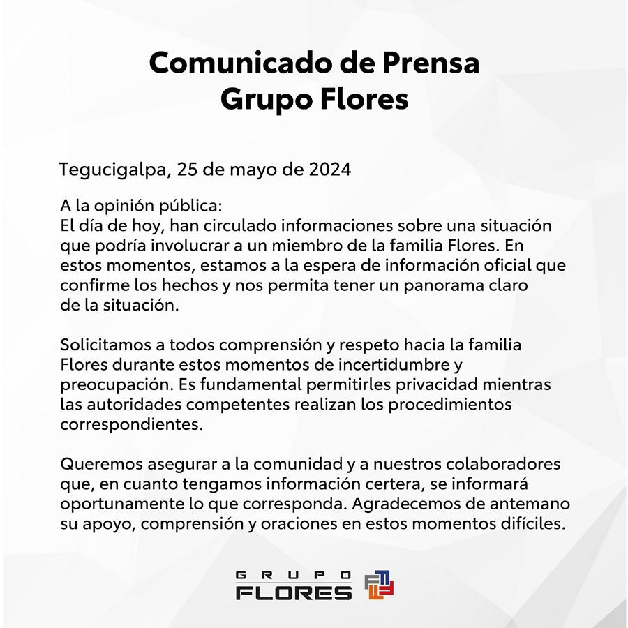 Comunicado publicado por Grupo Flores.