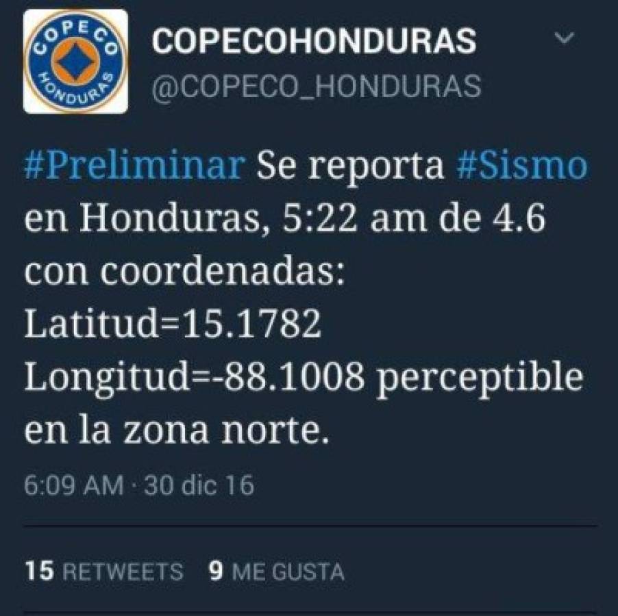 Un sismo de 4.6 grados se registró en la región norte de Honduras  
