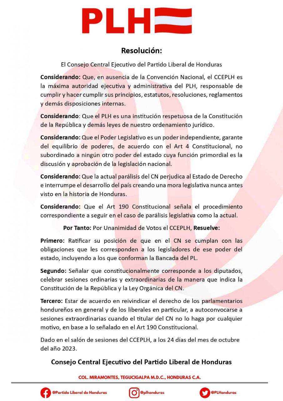 Partido Liberal se suma a autoconvocatorias de sesiones legislativas
