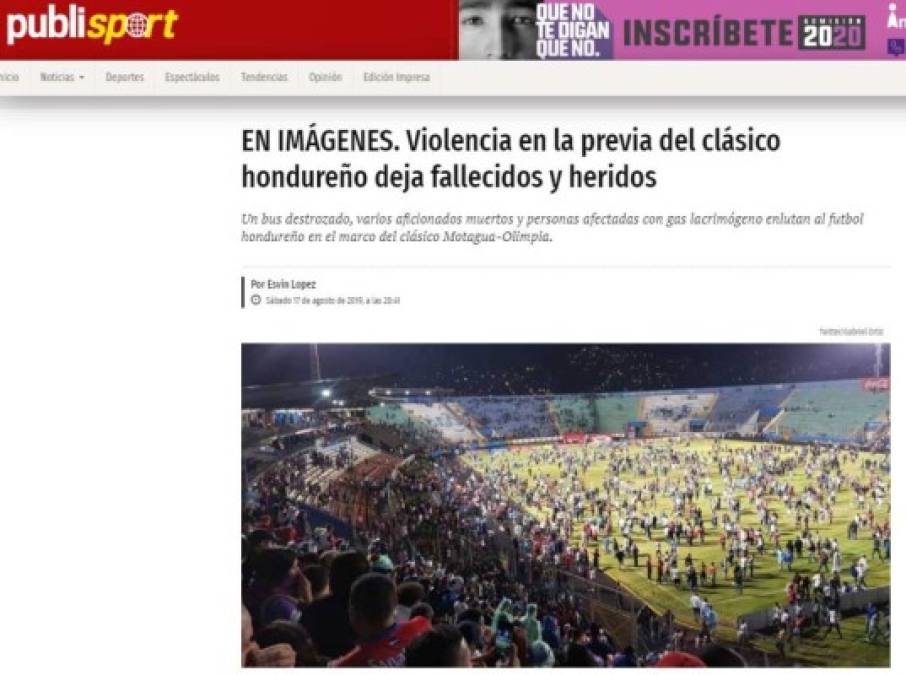 Así informaron los medios internacionales la tragedia en el clásico hondureño