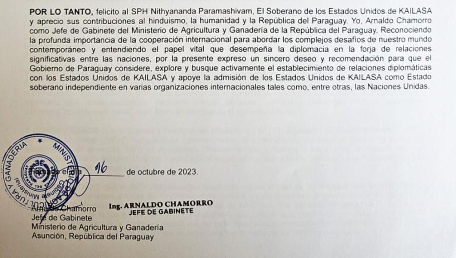 Estados Unidos de Kailasa, país ficticio que va a la ONU y hasta firma convenios