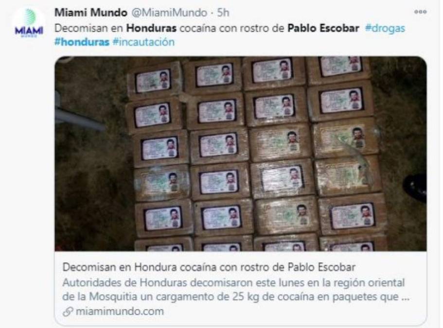 El mundo intrigado por incautación de droga con el rostro de Escobar en Honduras