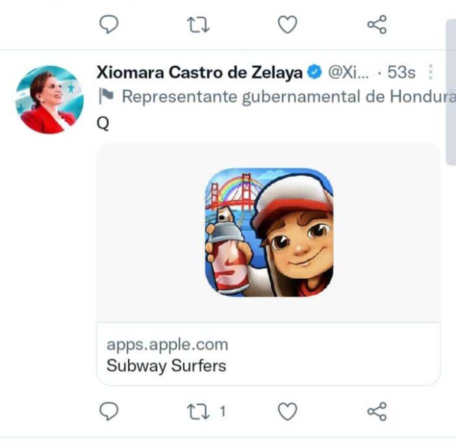 El tuit desde la cuenta de la presidenta Xiomara Castro que fue borrado
