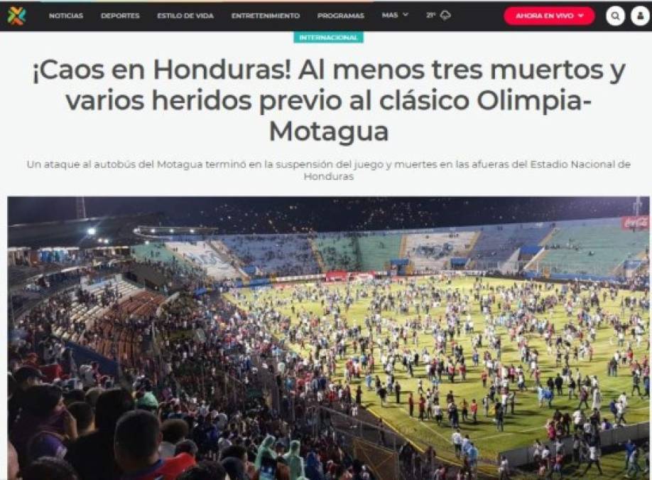 Así informaron los medios internacionales la tragedia en el clásico hondureño