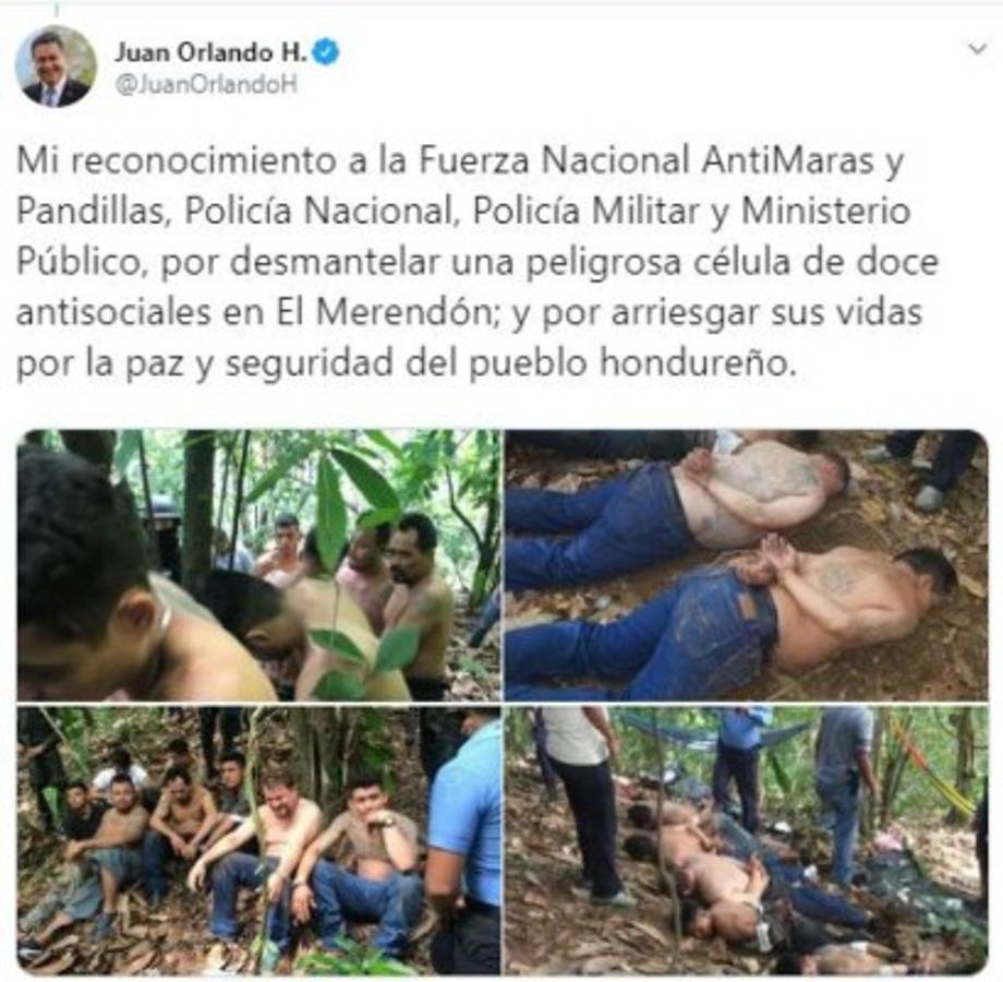Presidente Hernández envía mensaje a maras y pandillas tras captura en El Merendón