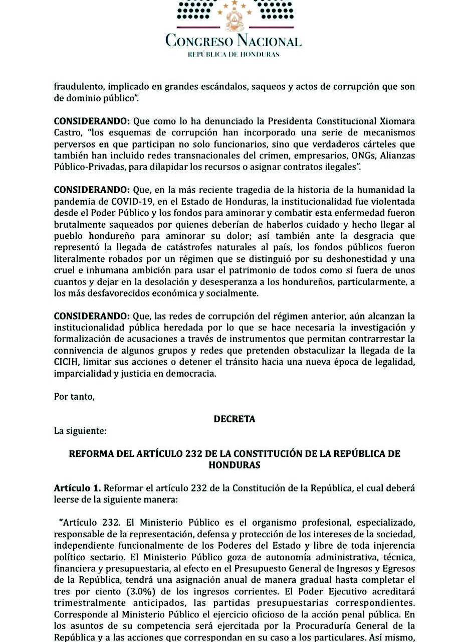 La CICIH no podrá acusar aunque se reforme el 232 de la Constitución