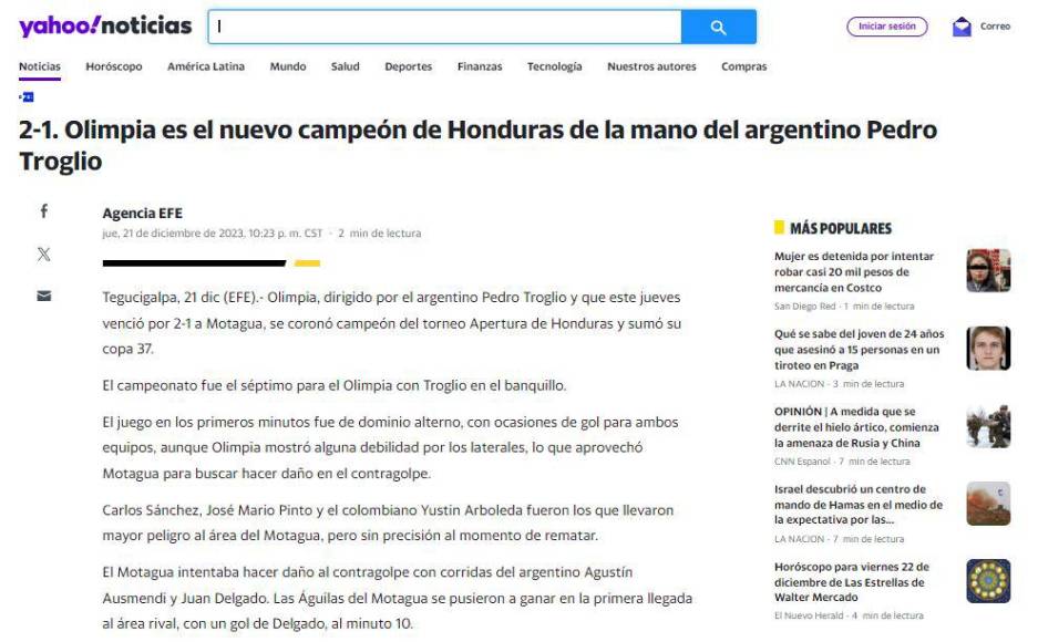 Prensa internacional destaca tricampeonato invicto del Olimpia de Troglio