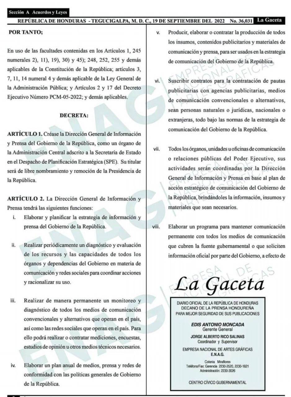 Nasralla advierte “comienzo de una nueva dictadura” por creación de la Dirección General de Información y Prensa