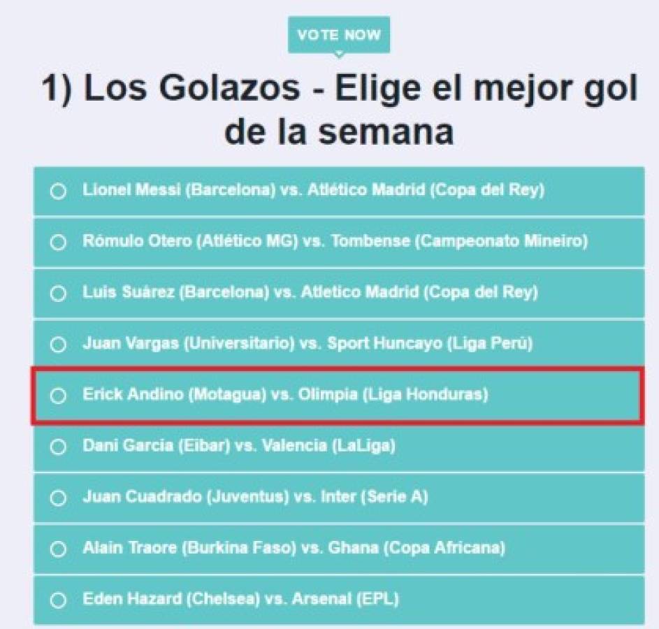 Anotación de Erick Andino nominado al 'Mejor gol de la semana'