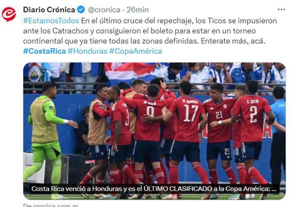 ”Papá a la Copa América”: Prensa tica destaca triunfo de Costa Rica sobre Honduras