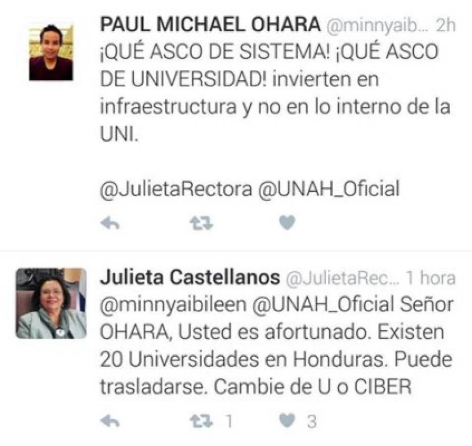 'Pesada' respuesta de rectora de la UNAH a estudiante en Twitter