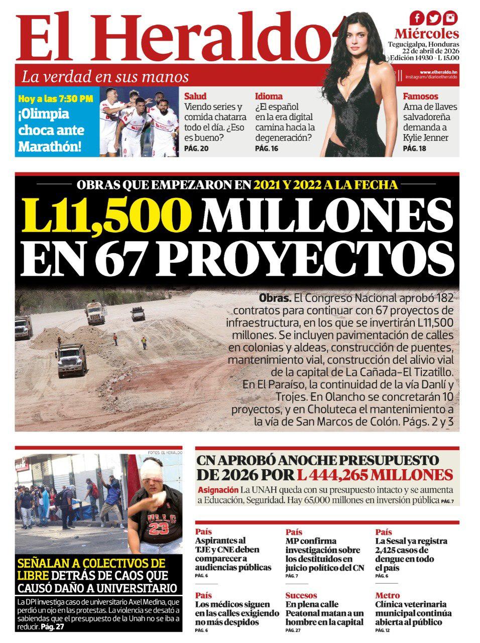 L11,500 millones en 67 proyectos