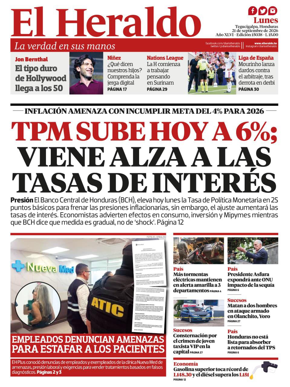 TPM sube hoy a 6%; viene alza a las tasas de interés