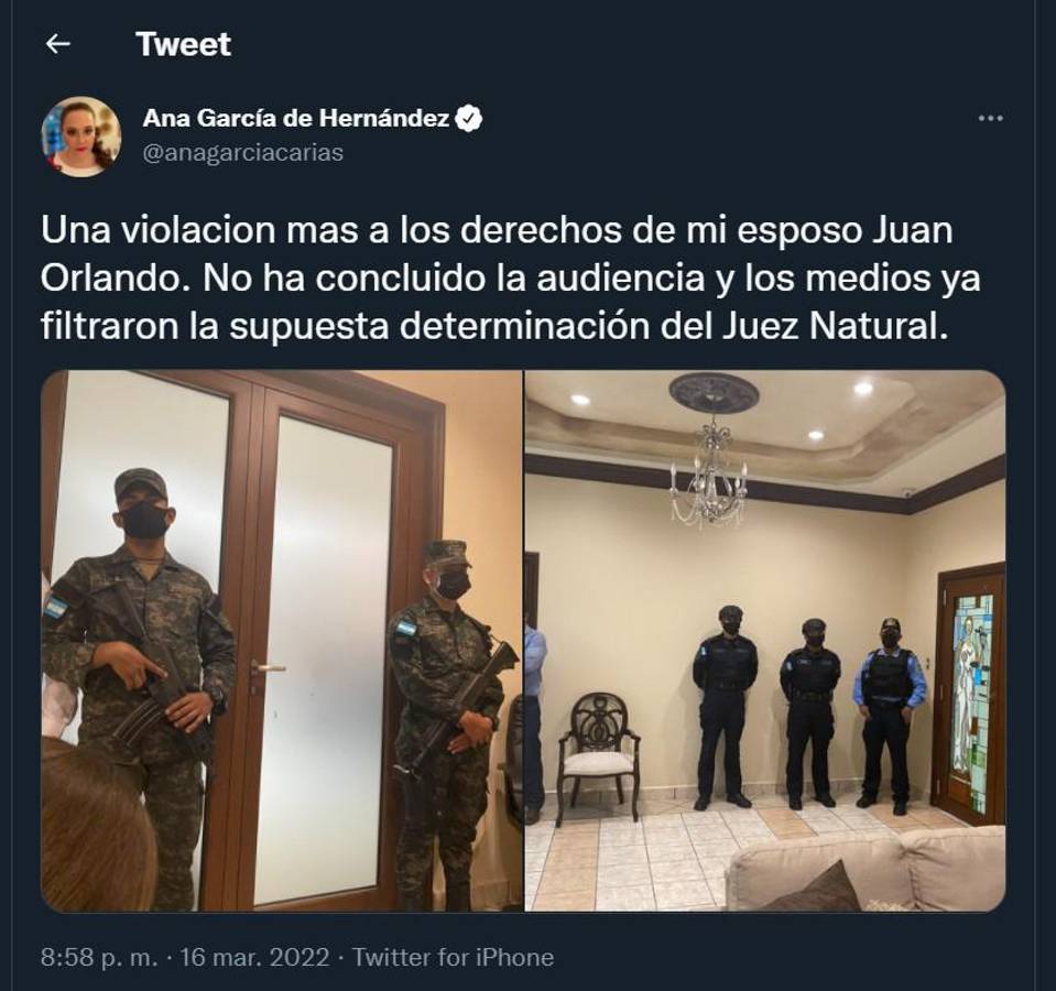 García, quien llegó la tarde de este miércoles hasta la CSJ, posteó su molestia junto a dos imágenes donde se muestra la parte de afuera de la sala y donde se llevaba a cabo la lectura de la resolución del JOH.