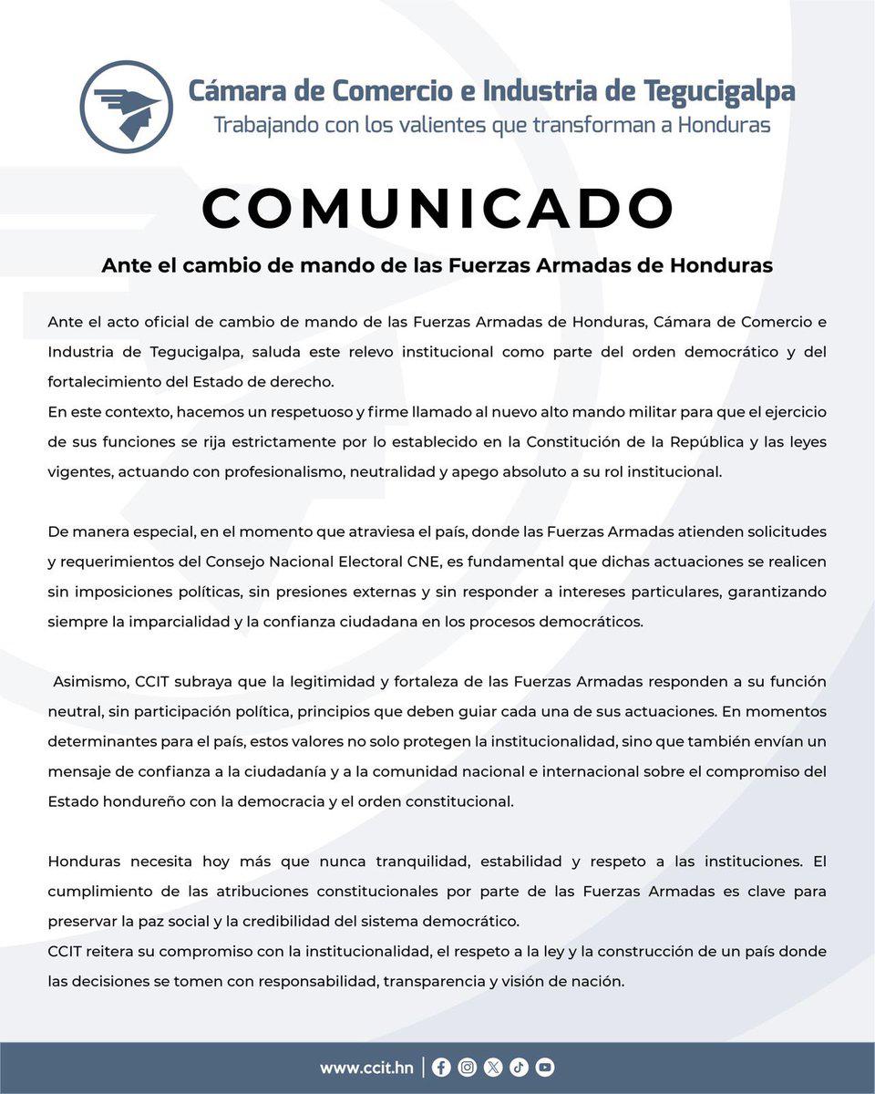 CCIT llama a la neutralidad y apego constitucional a las Fuerzas Armadas tras cambio de mando
