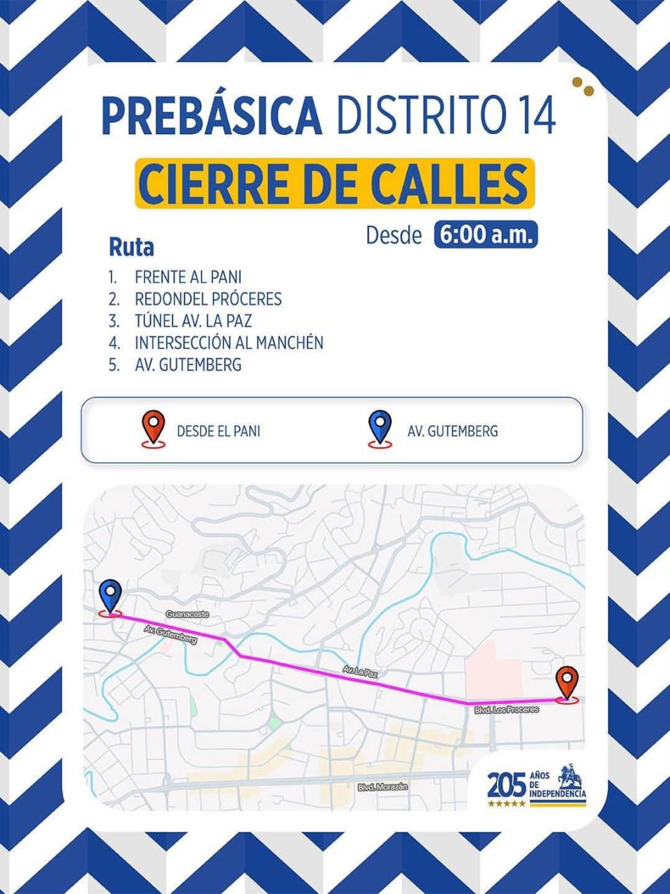 Calles cerradas este domingo6 de septiembre por desfiles de prebásica en Tegucigalpa