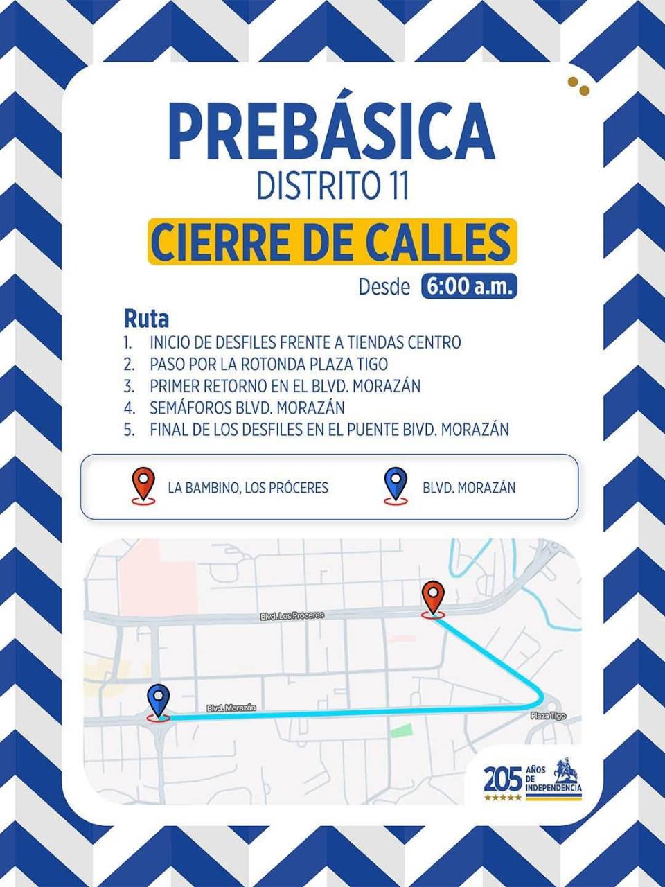 Calles cerradas este domingo6 de septiembre por desfiles de prebásica en Tegucigalpa