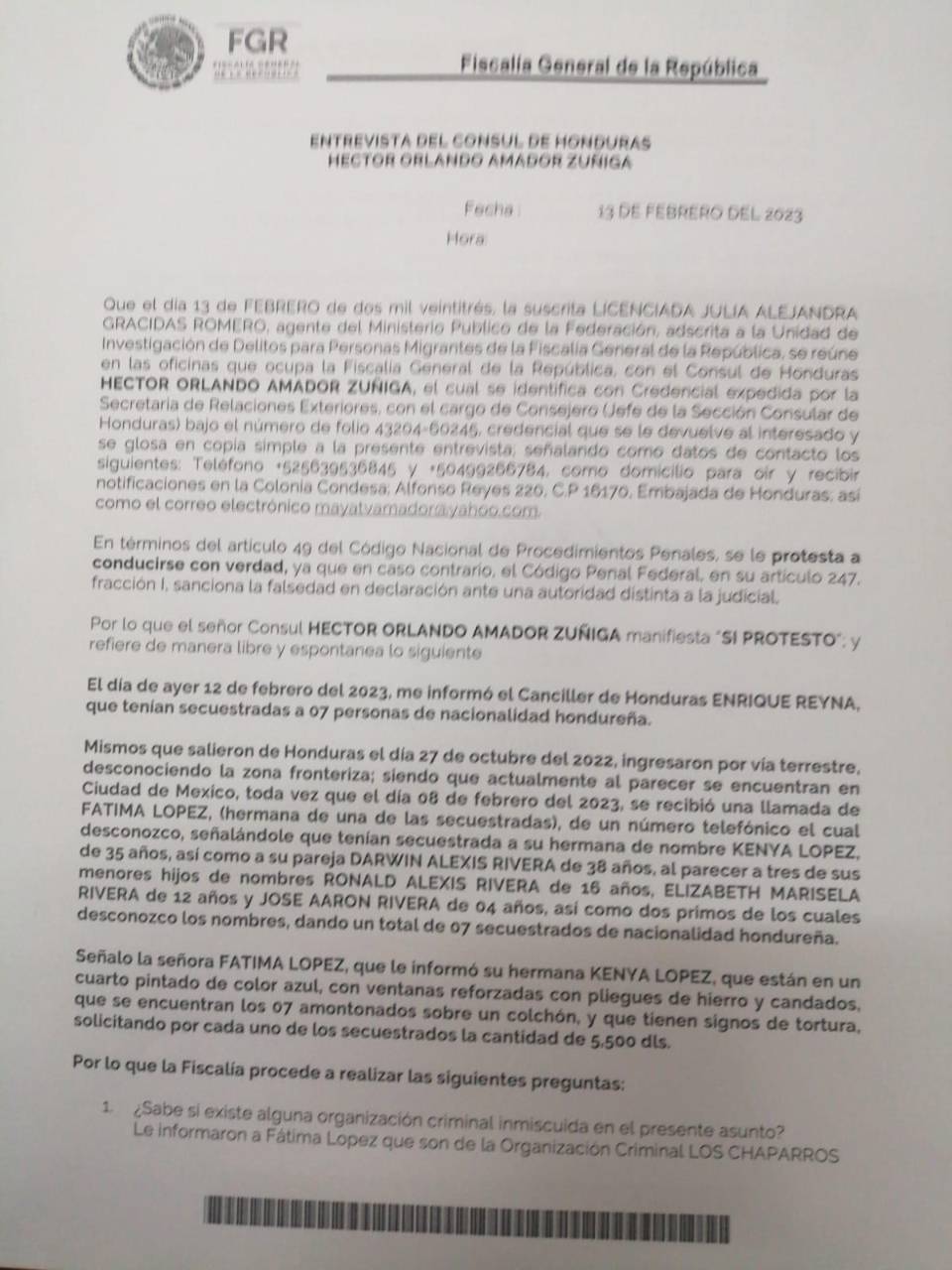 Cónsul de Honduras en México sobre familia secuestrada: “A la señora se le alertó...ella en ningún momento tenía que darles dinero”