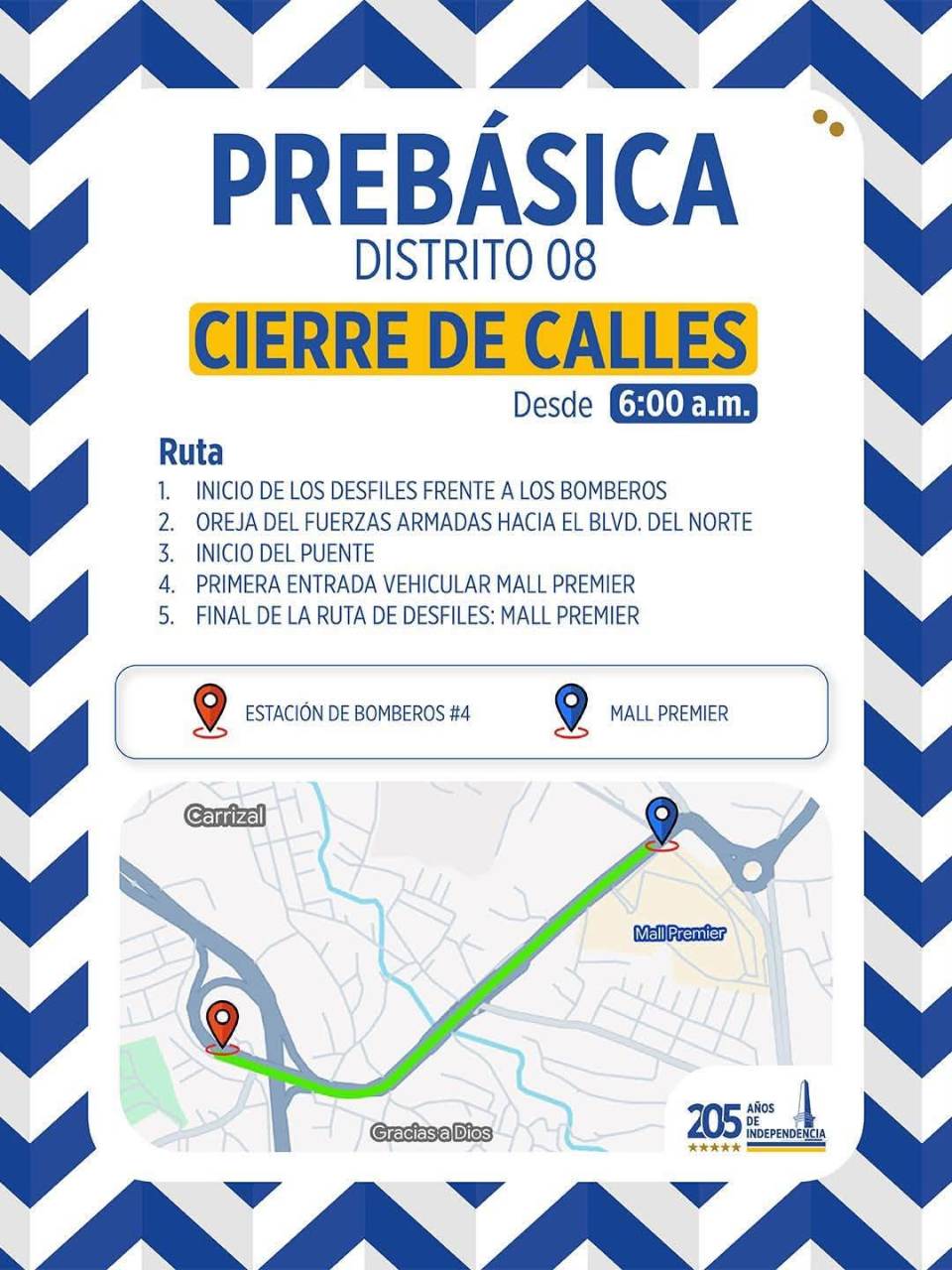 Calles cerradas este domingo6 de septiembre por desfiles de prebásica en Tegucigalpa