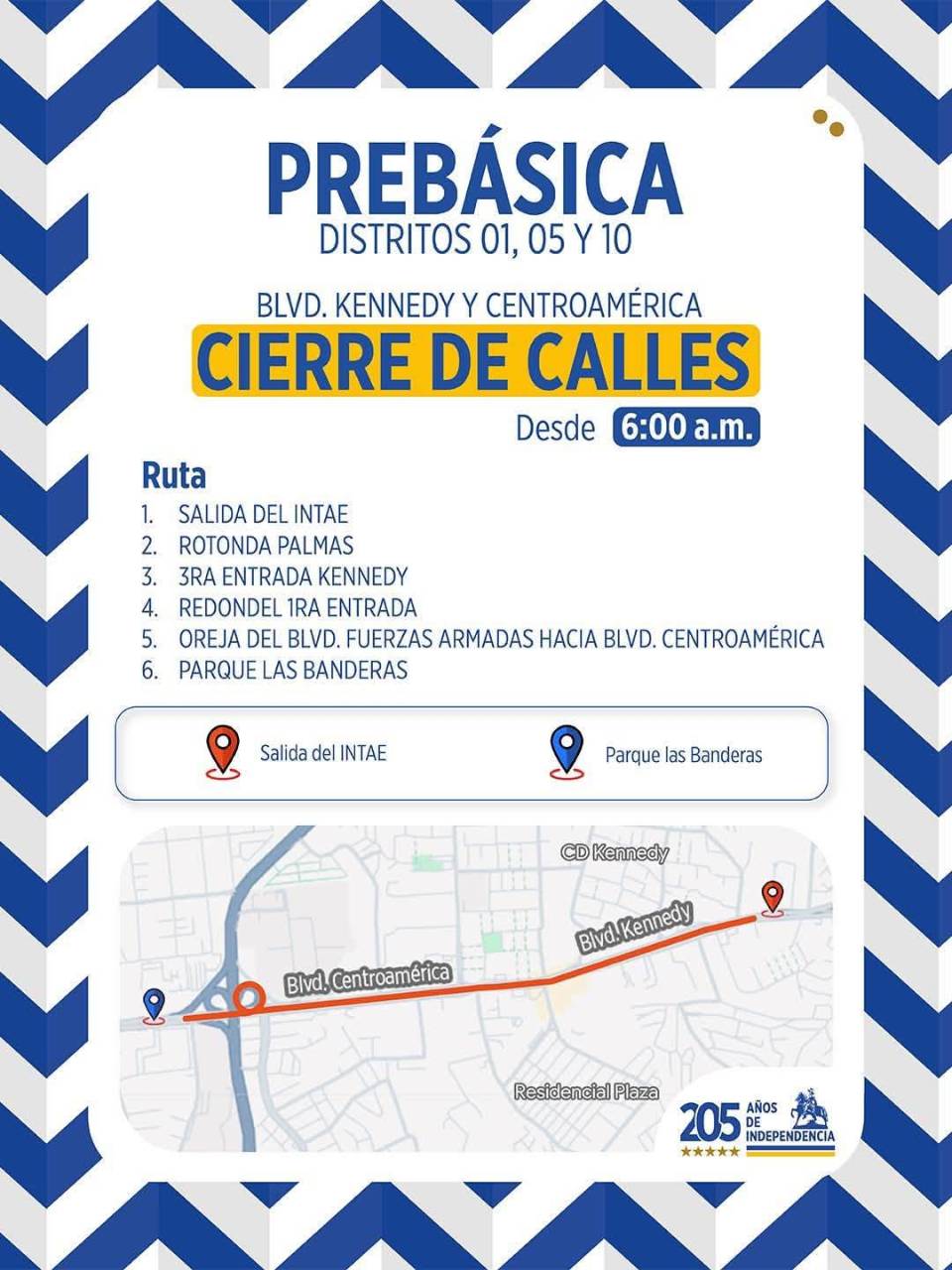 Calles cerradas este domingo6 de septiembre por desfiles de prebásica en Tegucigalpa