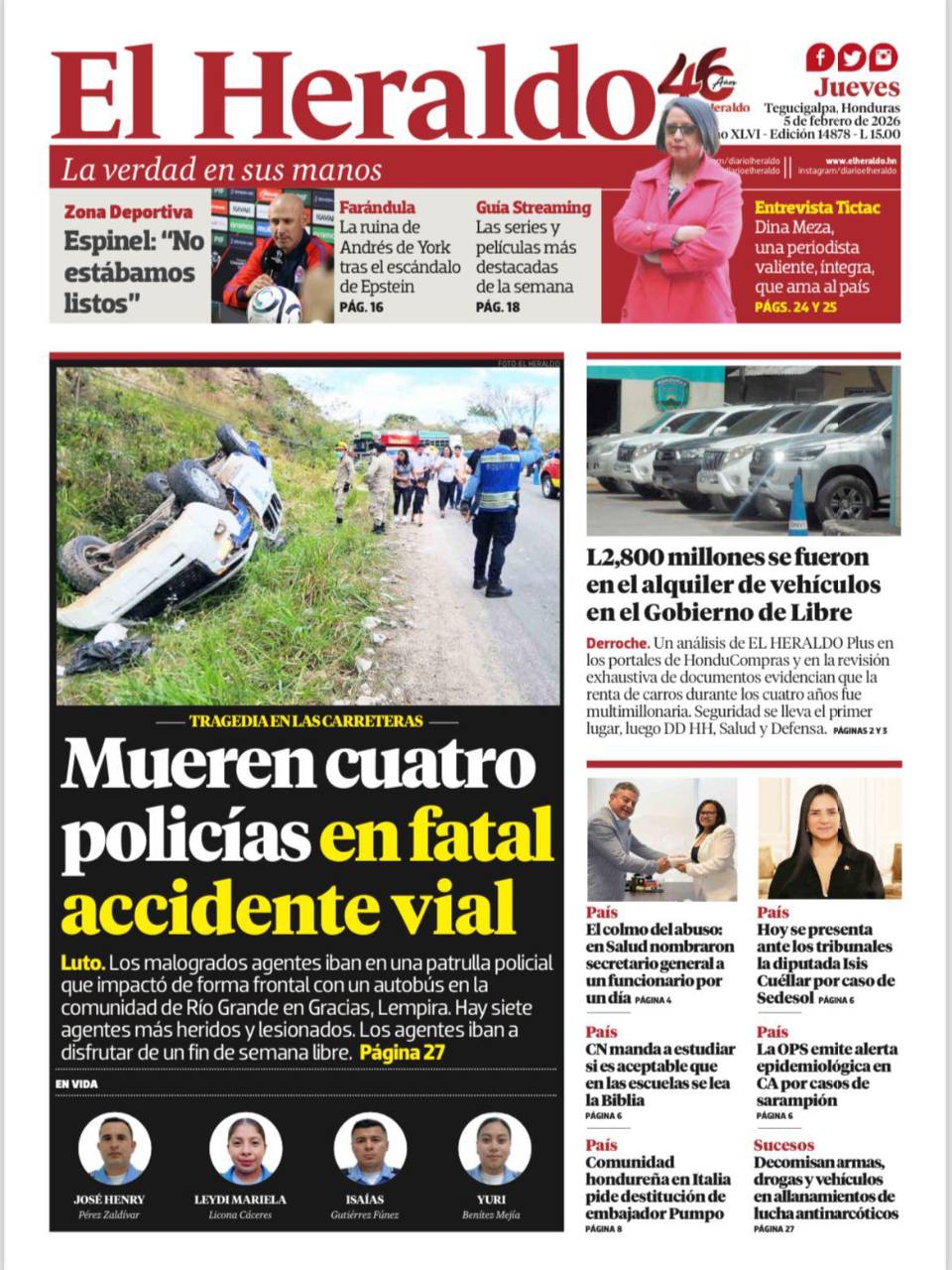 Mueren cuatro policías en fatal accidente vial